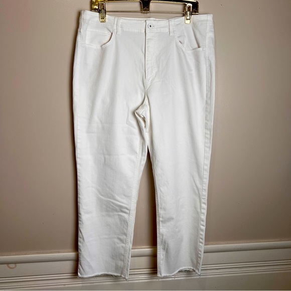 J. Jill Denim High-Rise Straight-Leg Cropped White Jeans Fringed Hem Size 14 EUC - Picture 1 of 9